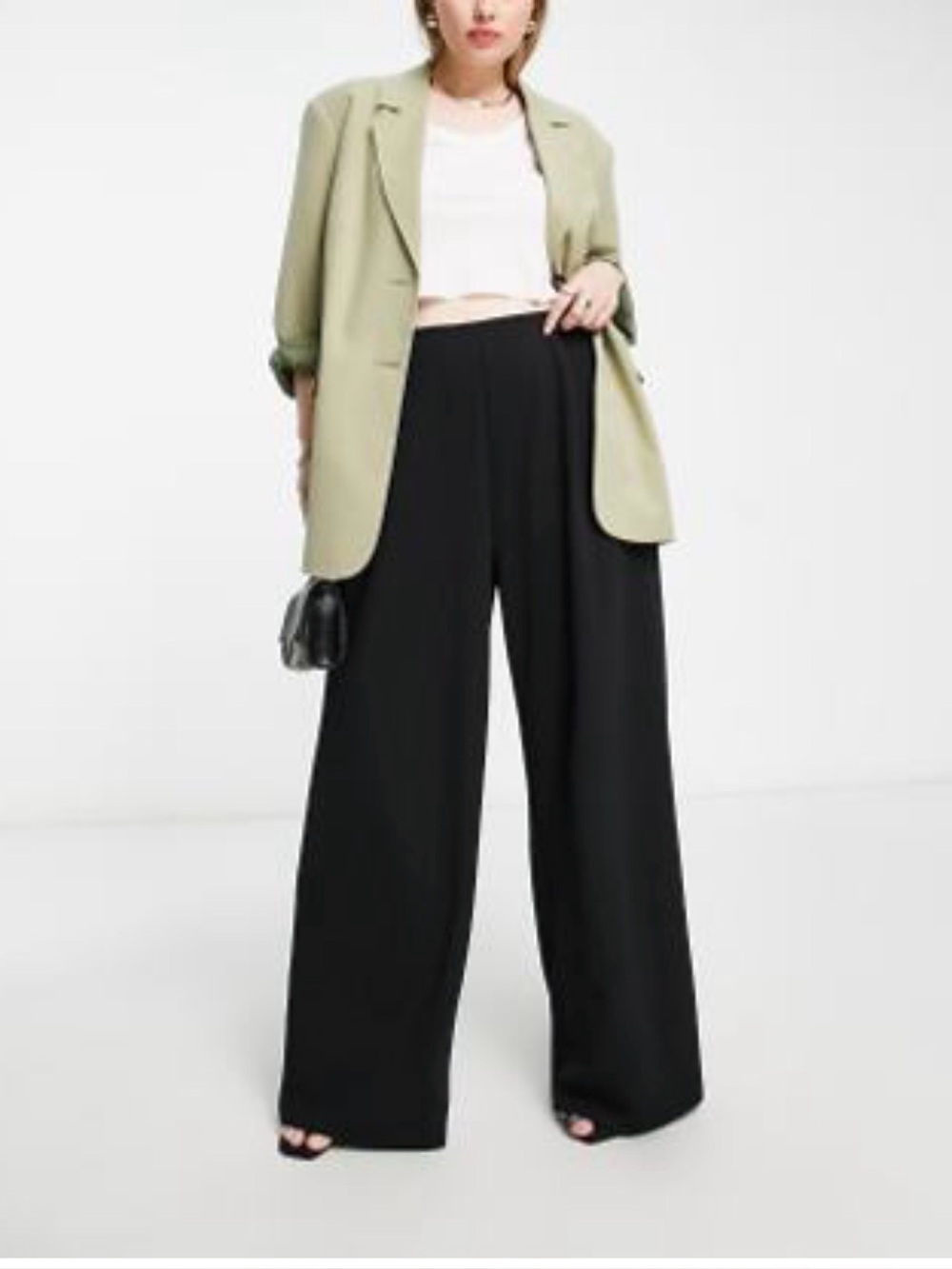 ASOS DESIGN Black High Waist Wide Leg Trousers Size 14